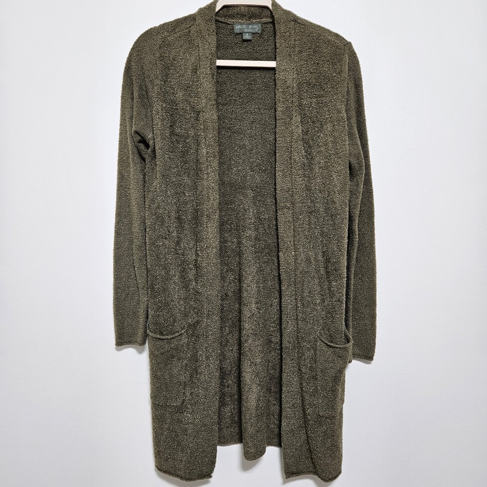 Barefoot Dreams CozyChic Lite Long Cardigan Olive Green Open Front Duster Soft S